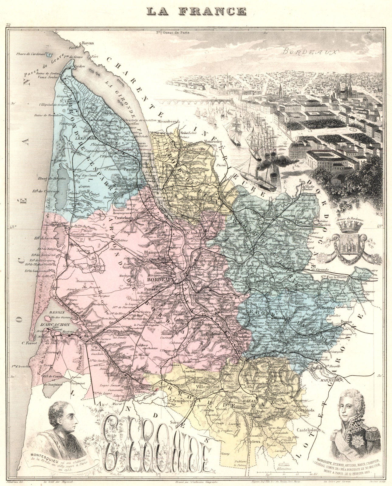 GIRONDE. Gironde département.  Bordeaux vignette. Vuillemin 1903 old map